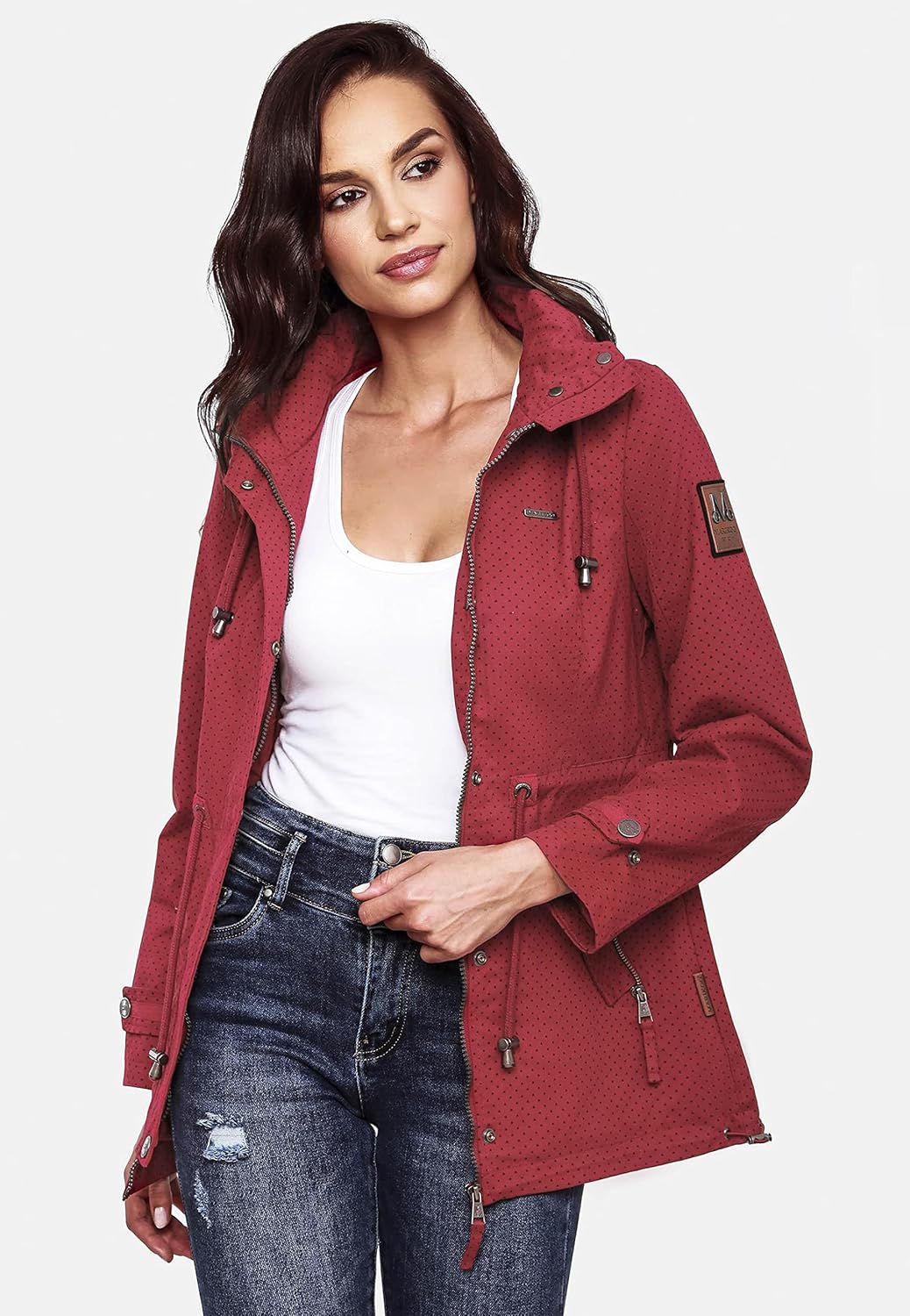 MARIKOO Damen leichte Übergangsjacke Baumwoll-Parka mit Kapuze Nyokoo XS-XXL S Red W.p., S Red W.p.