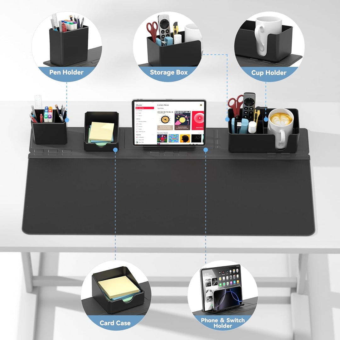 KDD Rutchfeste Schreibtischunterlage Schwarz mit Magnetisch Organizer Set, 5 in 1 Gaming Mauspad & D