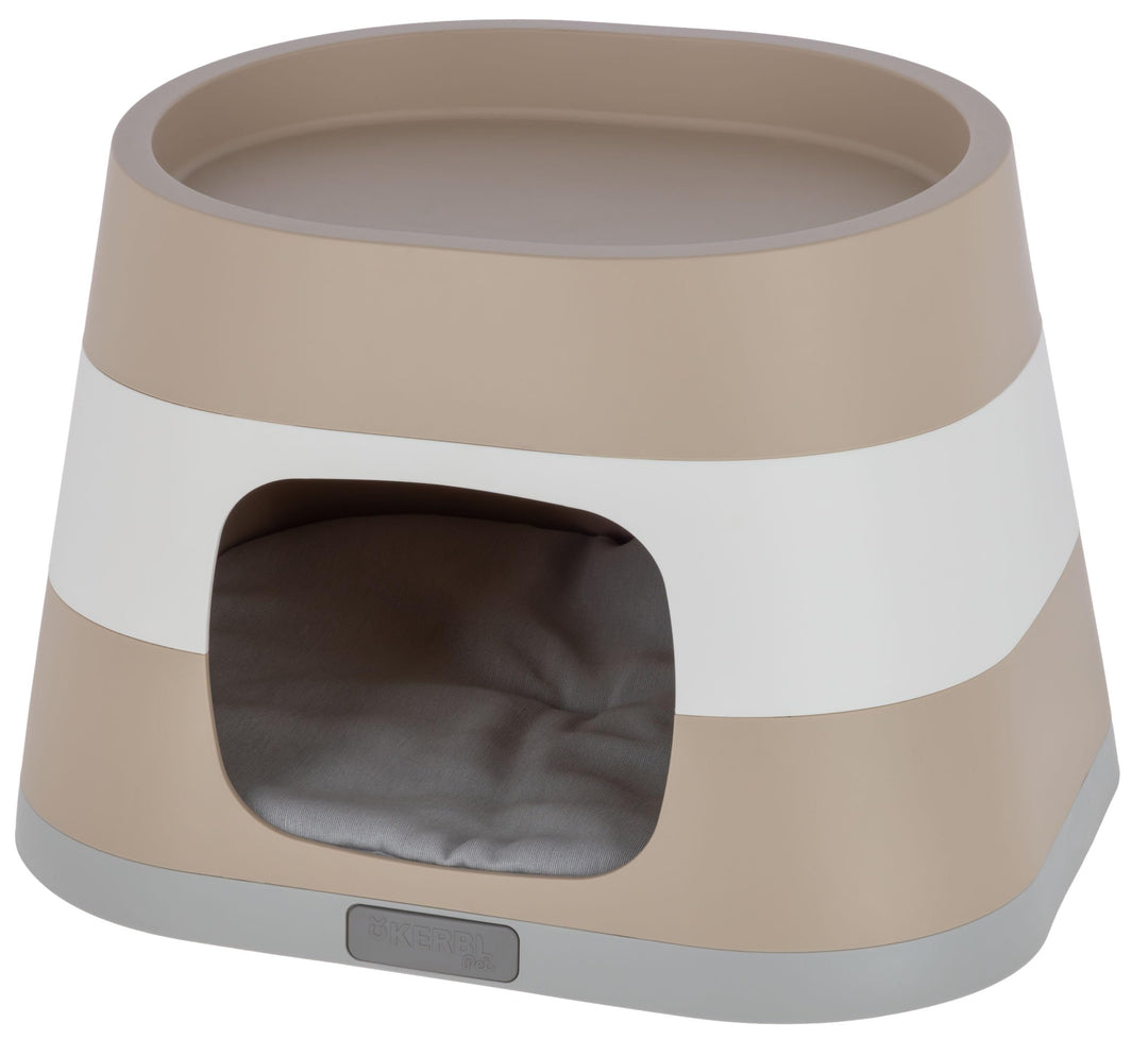 Kerbl Pet Katzenhöhle Bianca, Katzenhaus mit Liegekissen, Katzenbett, Polypropylen, Taupe/weiss/grau