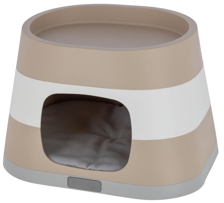 Kerbl Pet Katzenhöhle Bianca, Katzenhaus mit Liegekissen, Katzenbett, Polypropylen, Taupe/weiss/grau