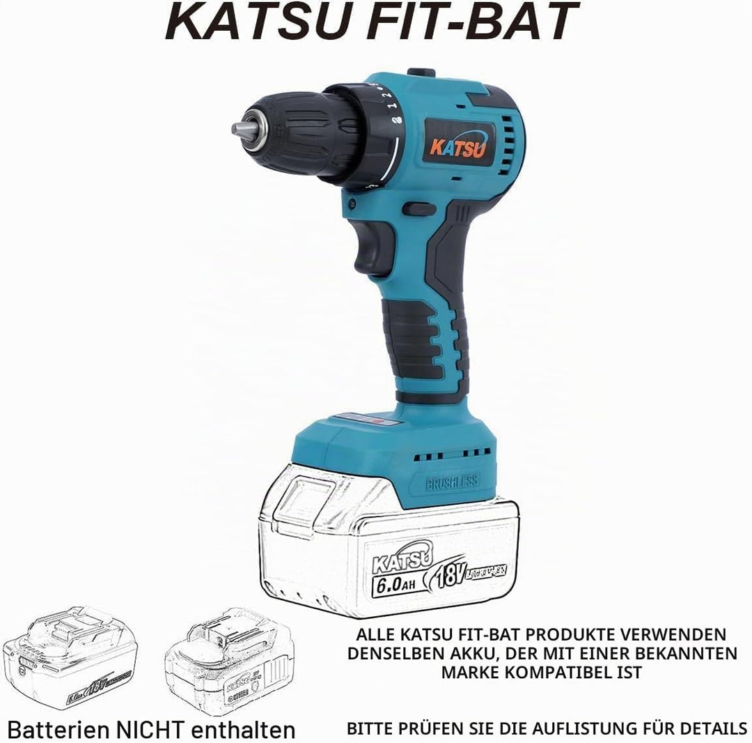 KATSU FIT-BAT Akku Bohrschrauber Brushless 21V Kompakte Akkuschrauber, 2 Geschwindigkeiten und LED-L
