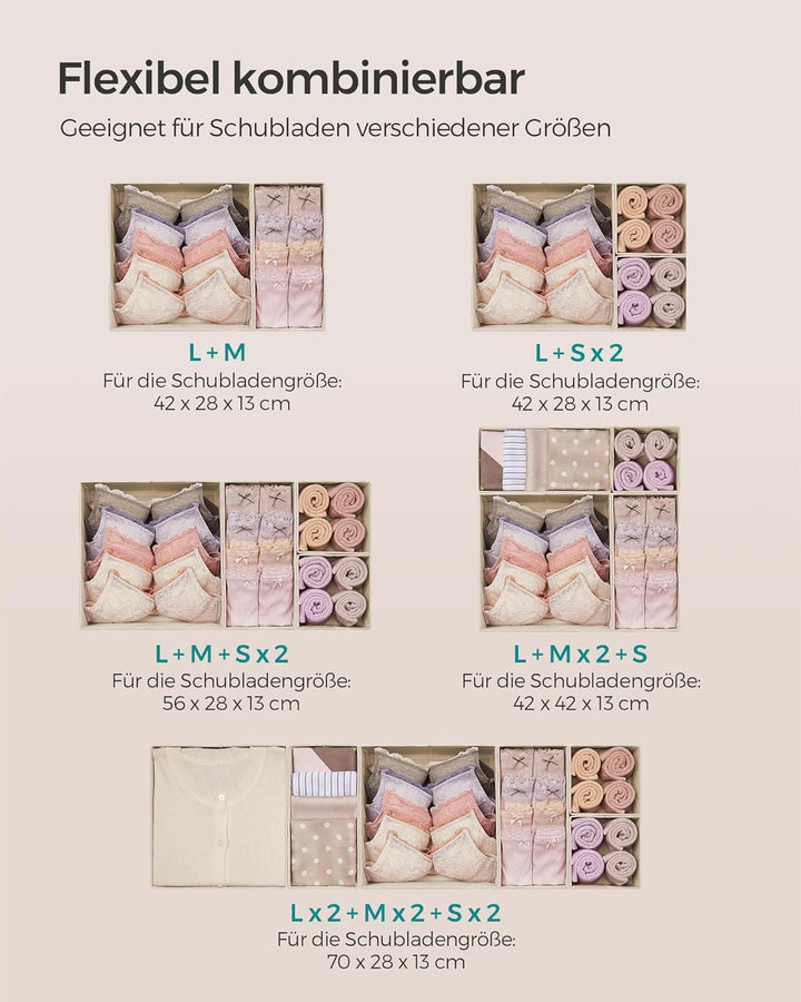 SONGMICS Aufbewahrungsbox für Schublade, 12er Set, Schubladen Organizer, Faltbox, Unterwäsche Organi