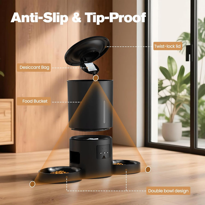 Futterautomat Katze 2 Näpfe mit APP: 5L Automatischer Futterspender mit 2.4G WiFi Timer für Trockenf