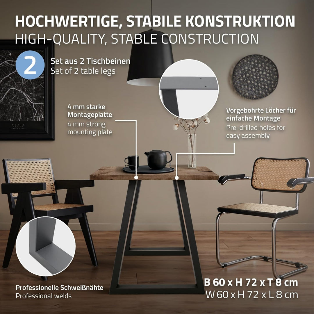 ECD Germany 2X Tischbeine Trapez Design, 60 x 72 cm, Anthrazit, pulverbeschichtete Stahl, Industried