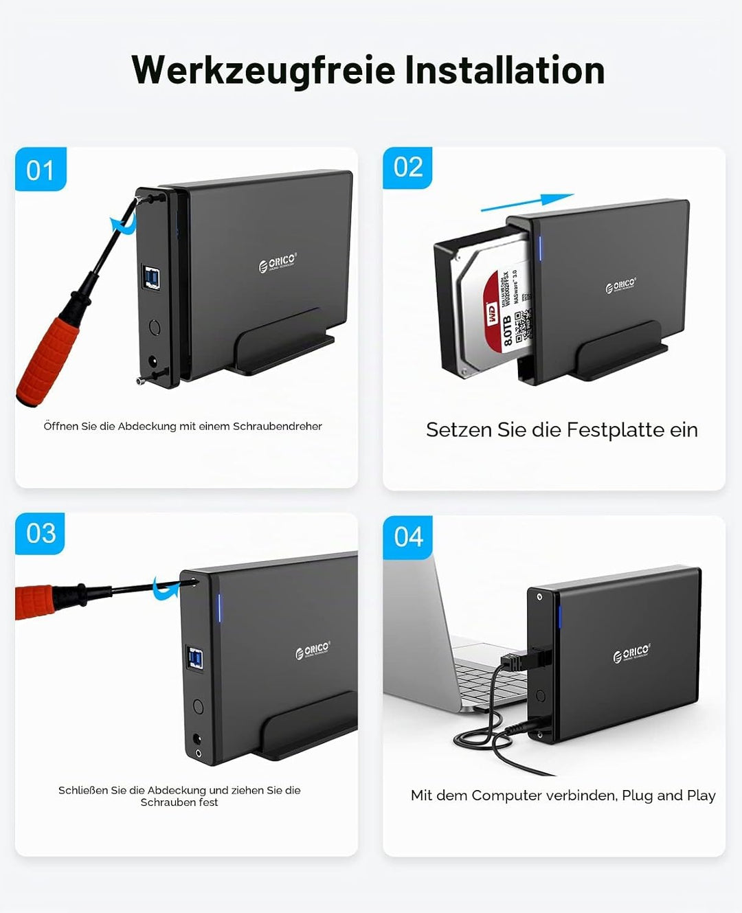 ORICO 3,5 Zoll Externes Festplattengehäuse mit Abnehmbarem Gehäuse USB 3.0 auf SATA 3.0 5Gbps für SA