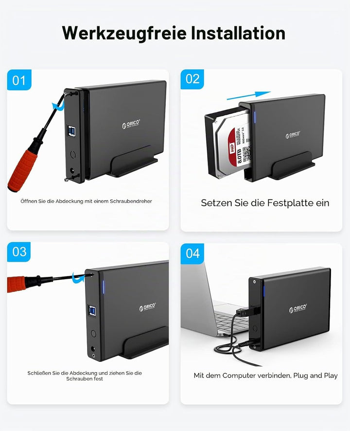 ORICO 3,5 Zoll Externes Festplattengehäuse mit Abnehmbarem Gehäuse USB 3.0 auf SATA 3.0 5Gbps für SA