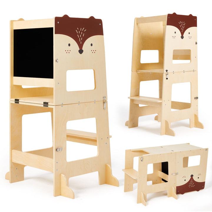 labebe Lernturm ab 1 Jahr（92 * 38.5 * 42cm）， klappbar Montessori Learning Tower，3 in 1 Montessori Le