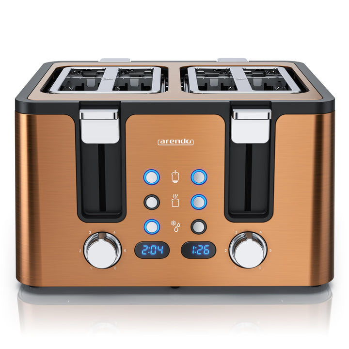 Arendo - Toaster 4 Scheiben Edelstahl - mit Brötchenaufsatz - LED Anzeige Restzeitanzeige – Doppelwa