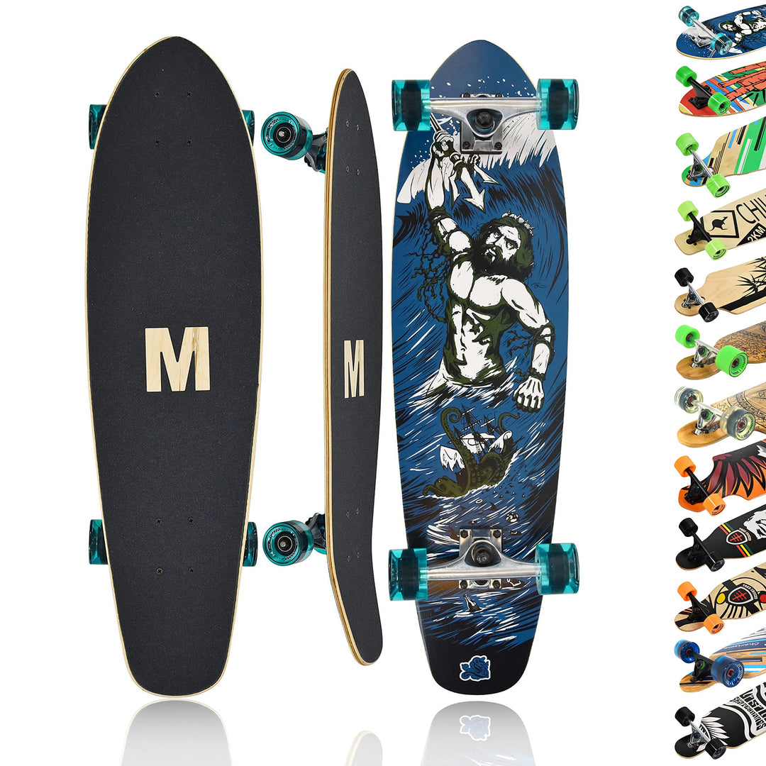 MAXOfit Longboard in verschiedenen Designs mit hochwertigen Ahorn/Bambus Decks für Anfänger und Fort