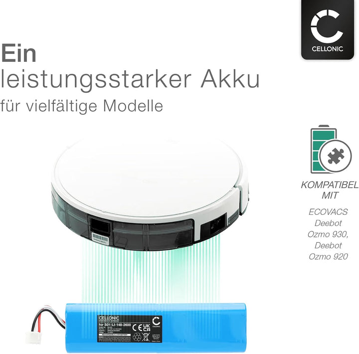 CELLONIC Akku kompatibel mit ECOVACS Deebot DG31, DG36, DN56, N5, 10002743 1x Akku 3400mAh, 1x Akku