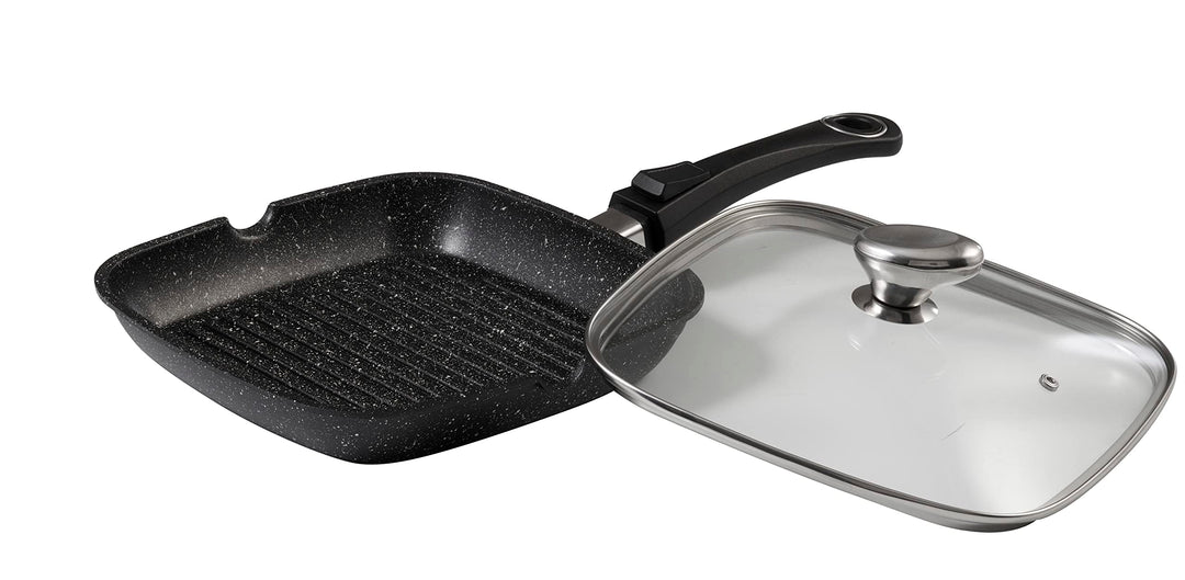 Pradel Excellence 52382M Bratpfanne in Stein-Optik mit Glasdeckel 24 x 24 cm, 24 x 24 cm