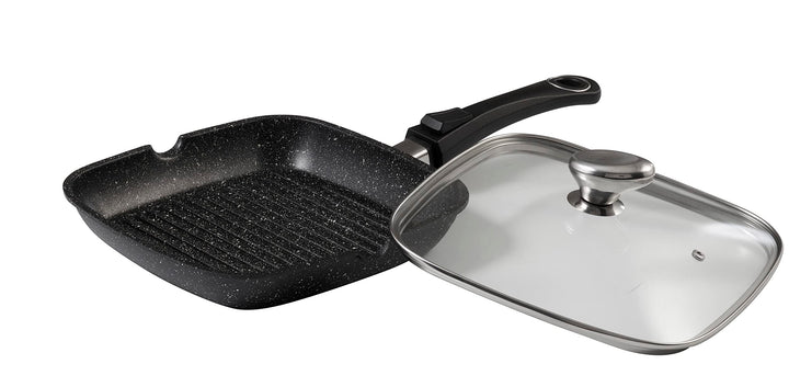 Pradel Excellence 52382M Bratpfanne in Stein-Optik mit Glasdeckel 24 x 24 cm, 24 x 24 cm