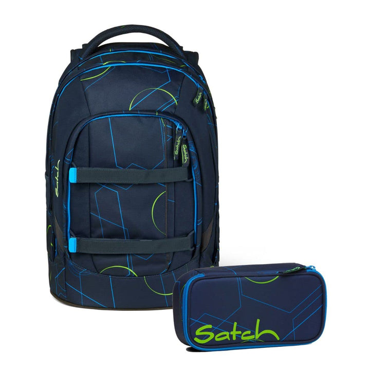 satch Pack Schulrucksack Set 2tlg. inkl. Schlamperbox Blue Tech, Blue Tech