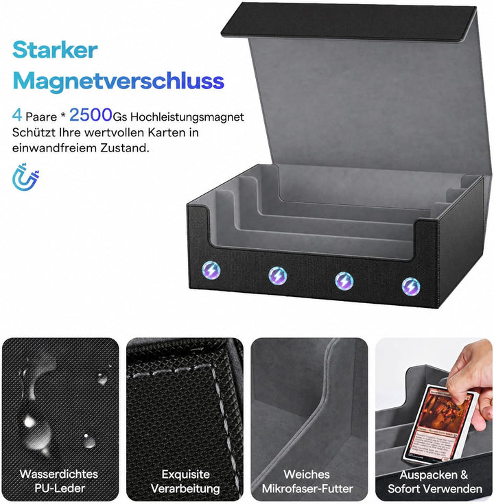 Sammelkarten-Aufbewahrungsboxen für 1800+ Karten, Premium Magnetic Deck Boxen, Leather Deck Case mit