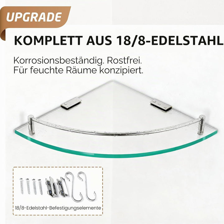 KES Duschablage Ecke Eckregal Duschregal Glasregal Duschablage Glas 7 MM Hartglas Wandregal Badregal