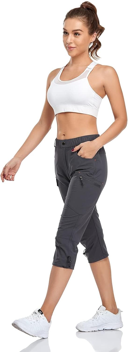 GymBrave Damen-Cargohose, schnelltrocknend, Outdoor-Camping-Caprihose, wasserabweisend, LSF 50, mit