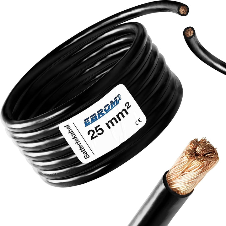 5 Meter Batteriekabel SCHWARZ H07V-K 25 mm² - Batterie Kabel - 99,9% OFC Kupfer - 5 m (5M) 25mm2
