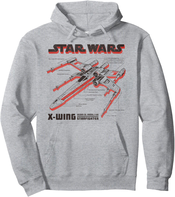 Star Wars X-Wing Starfighter Red Schematics Pullover Hoodie