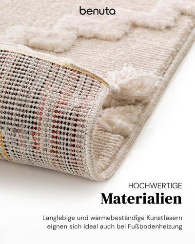 Benuta Teppich OYO Cream Handmade-Look Fransen Hochflor Wohnzimmer 160x230 cm 160x230 cm Cream, 160x