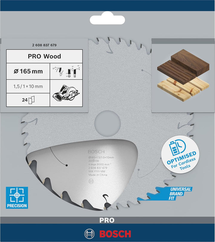 Bosch Professional 1x Kreissägeblatt Standard for Wood (Holz, Sägeblatt Ø 165 x 10 x 1,5 mm, 24 Zähn