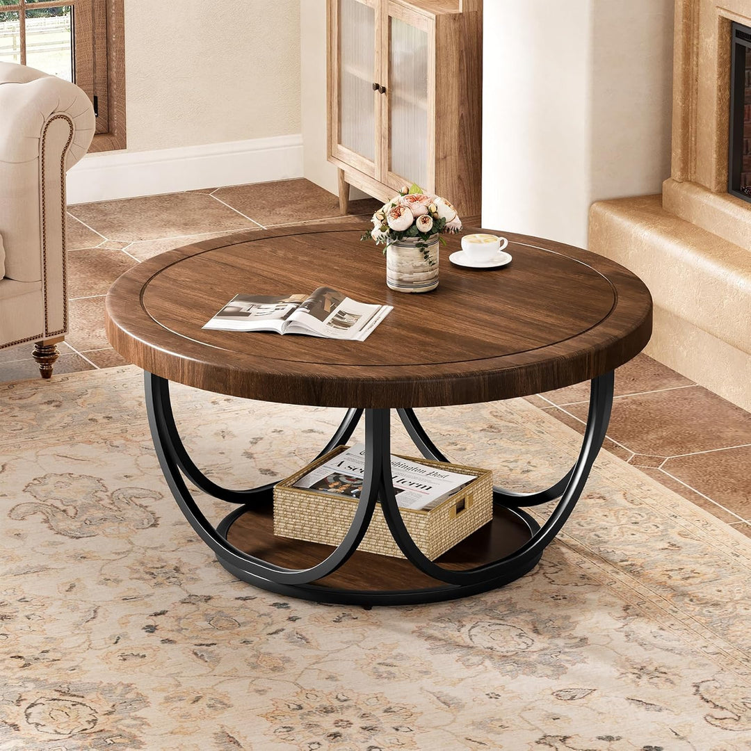 Tribesigns Runder Couchtisch, 80 cm Runder Holztisch, Bauernhaus Grosse Runde wohnzimmertisch mit 2-