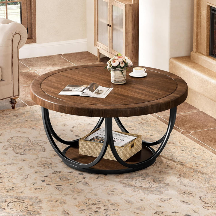 Tribesigns Runder Couchtisch, 80 cm Runder Holztisch, Bauernhaus Grosse Runde wohnzimmertisch mit 2-