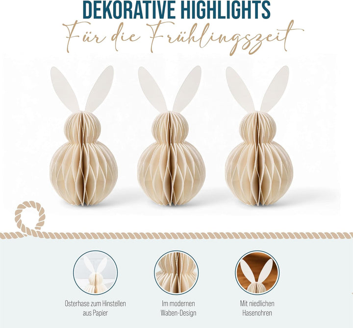 Osterhasen-Dekoration: Hasen-Osterdeko aus Papier, Osterhase Deko-Figur, Hase für Tisch & Ostergeste