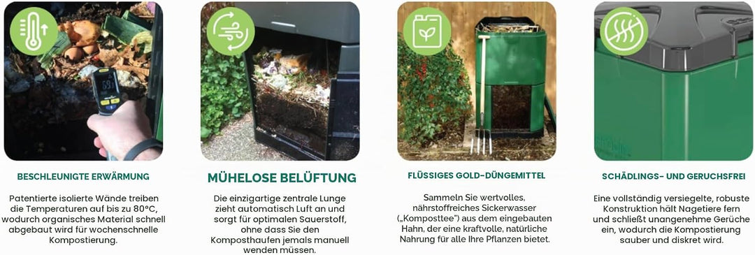 Aerobin Heisser Komposteimer - Verwandelt Bioabfälle in 3 Monaten in Kompost - Heimkomposter perfekt