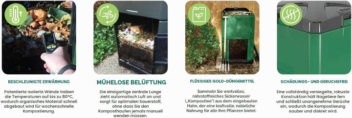Aerobin Heisser Komposteimer - Verwandelt Bioabfälle in 3 Monaten in Kompost - Heimkomposter perfekt