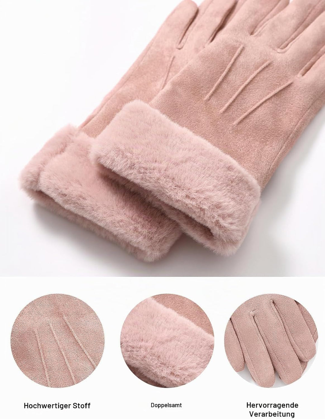 vislivin Handschuhe Damen Winter Warm Handschuhe Touchscreen Handschuh mit Gefütterte Rosa L, Rosa L