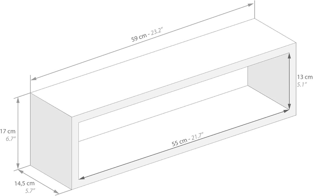 MOBILI FIVER, Wandregal Cubo 4er-Set, Iacopo, Laminat, Eiche, 59 x 14,5 x 17 cm, Eiche
