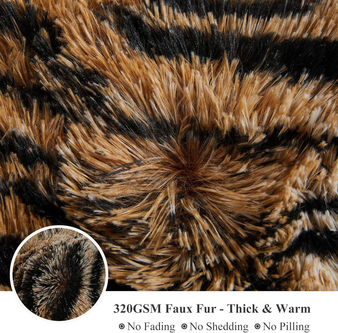 XeGe Luxus Kunstfell-Tigermuster-Decke, Weiche 127x152 cm Tigermuster Flauschige Decke, Schilfartige