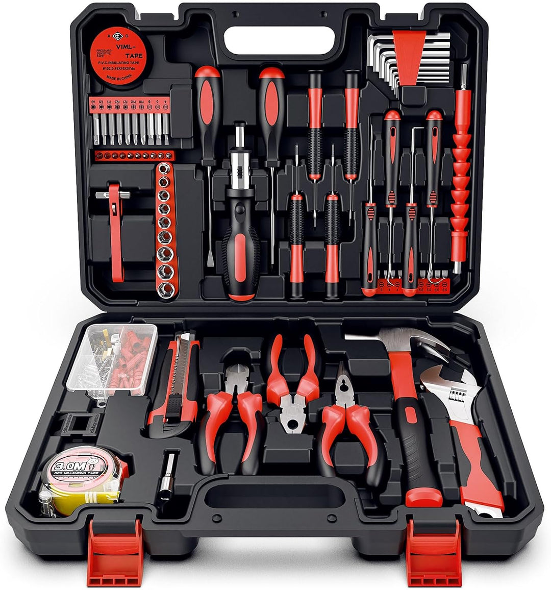 GoYwato Werkzeugkoffer Gefüllt 205tlg - Haushalt Werkzeug Set Werkzeugkasten Gefüllt mit Schraubendr