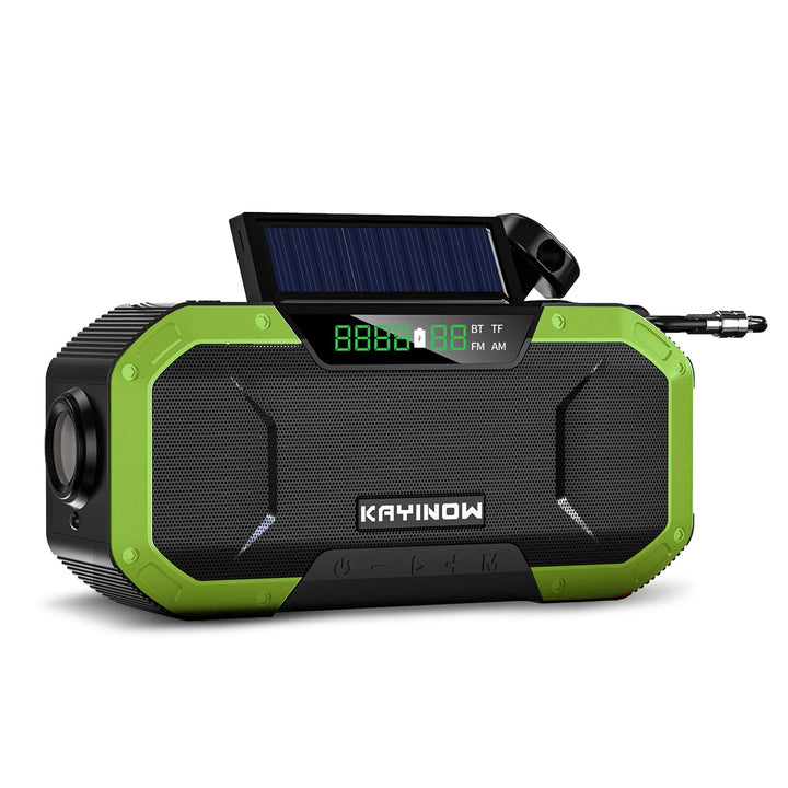Kavolet Solar Radio, Tragbar Kurbelradio Dynamo Radio mit AM/FM, 5000mAh Power Bank Ladegerät Blitzl