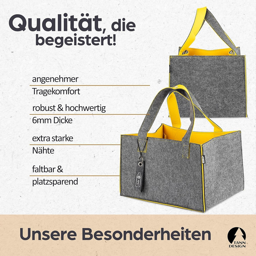 TANNDESIGN - Einkaufskorb & Kaminholzkorb aus recycelten Plastikflaschen (Filz-Tasche) - Holz-Korb f