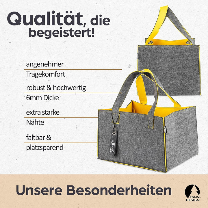 TANNDESIGN - Einkaufskorb & Kaminholzkorb aus recycelten Plastikflaschen (Filz-Tasche) - Holz-Korb f