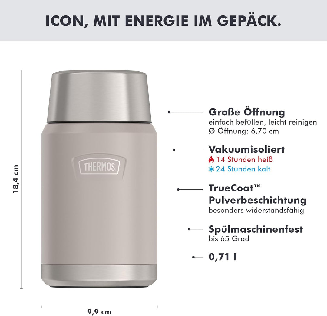 Thermos ICON Food Jar 0,71 l, beige/sandstone mat, Speisegefäss für Essen 710 ml, doppelwandigem 18/