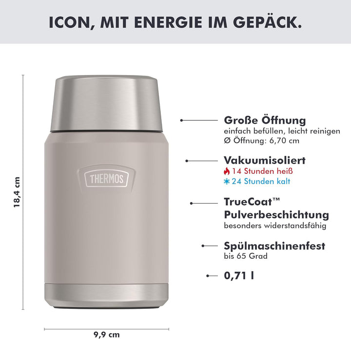 Thermos ICON Food Jar 0,71 l, beige/sandstone mat, Speisegefäss für Essen 710 ml, doppelwandigem 18/