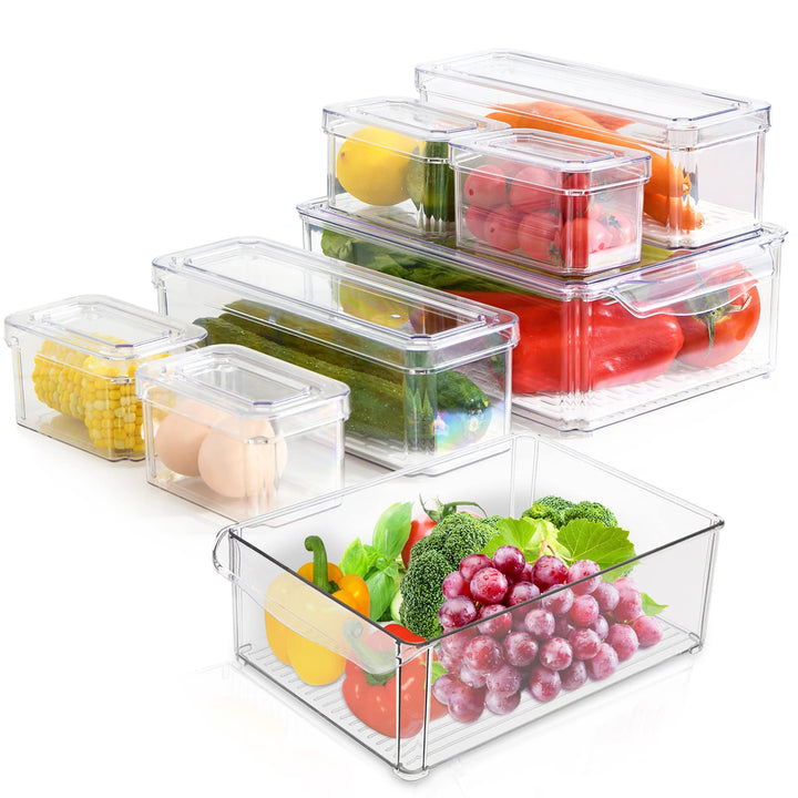 TWBEST Kühlschrank Organizer 8 Set,Kühlschrank-Organizer Mit Griff für Küche-Mit Deckel,Behälter für