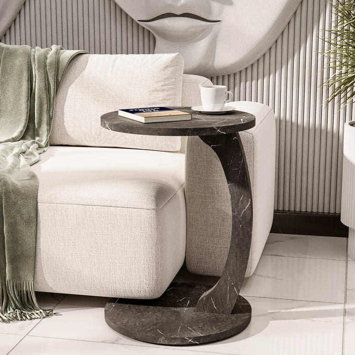 Tubibu MDF - C Form Kleiner Beistelltisch, Runder Tisch als Ablagefläche für Couch und Sofa mit Roll