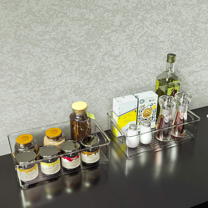 FINEW Kühlschrank Organizer 4er Set, Grosse Speisekammer Vorratsschrank mit Griff, Durchsichtig Boxe