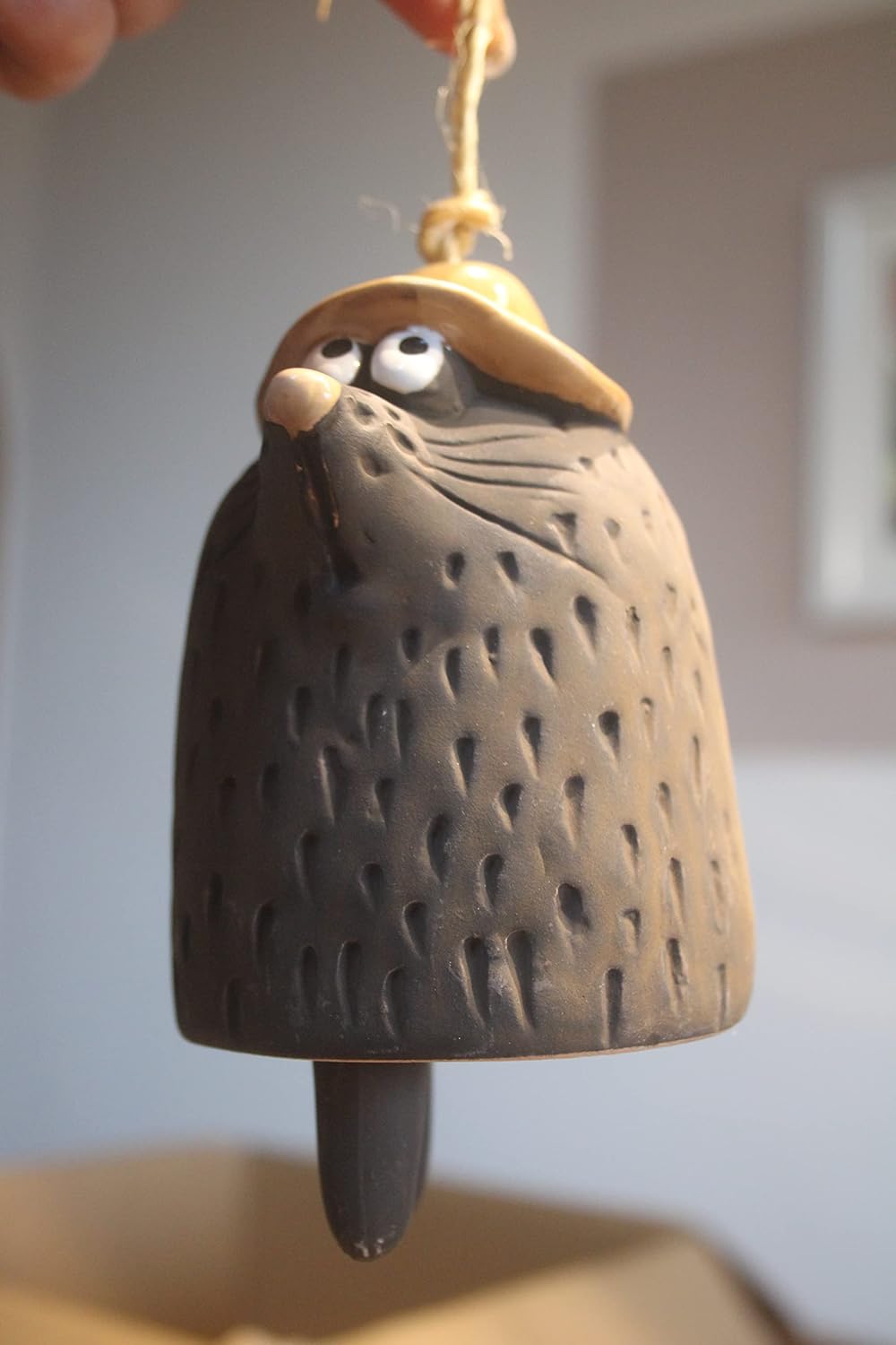 Holzwurm 4 Glocken aus Keramik, Dekohänger Glocke, Maulwurf, Hase, Maus und Schaf, Höhe ca. 15 cm