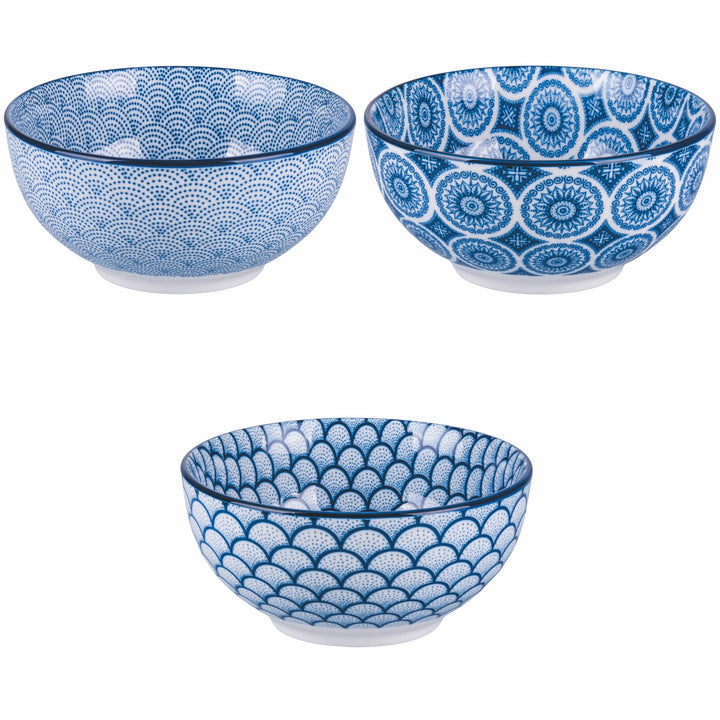Villa d'Este Home Tivoli 1996 6er Set Schale 680 ml Porzellan geometrisches Dekor Confusion blau