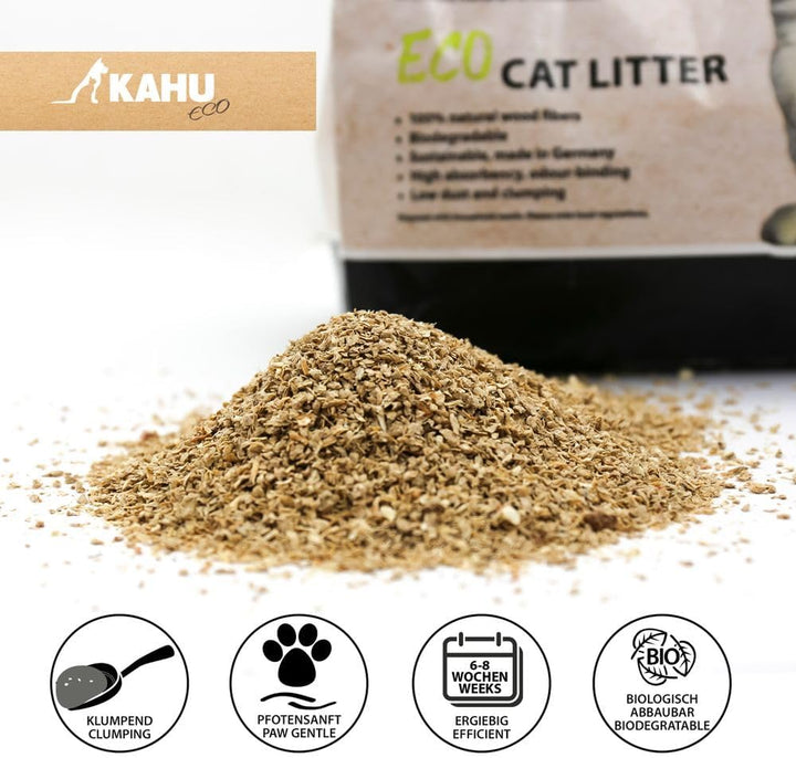 KAHU ECO 100% natürliches Katzenstreu • Klumpstreu • Naturstreu • Bio Holz Granulat Streu • 100% kom