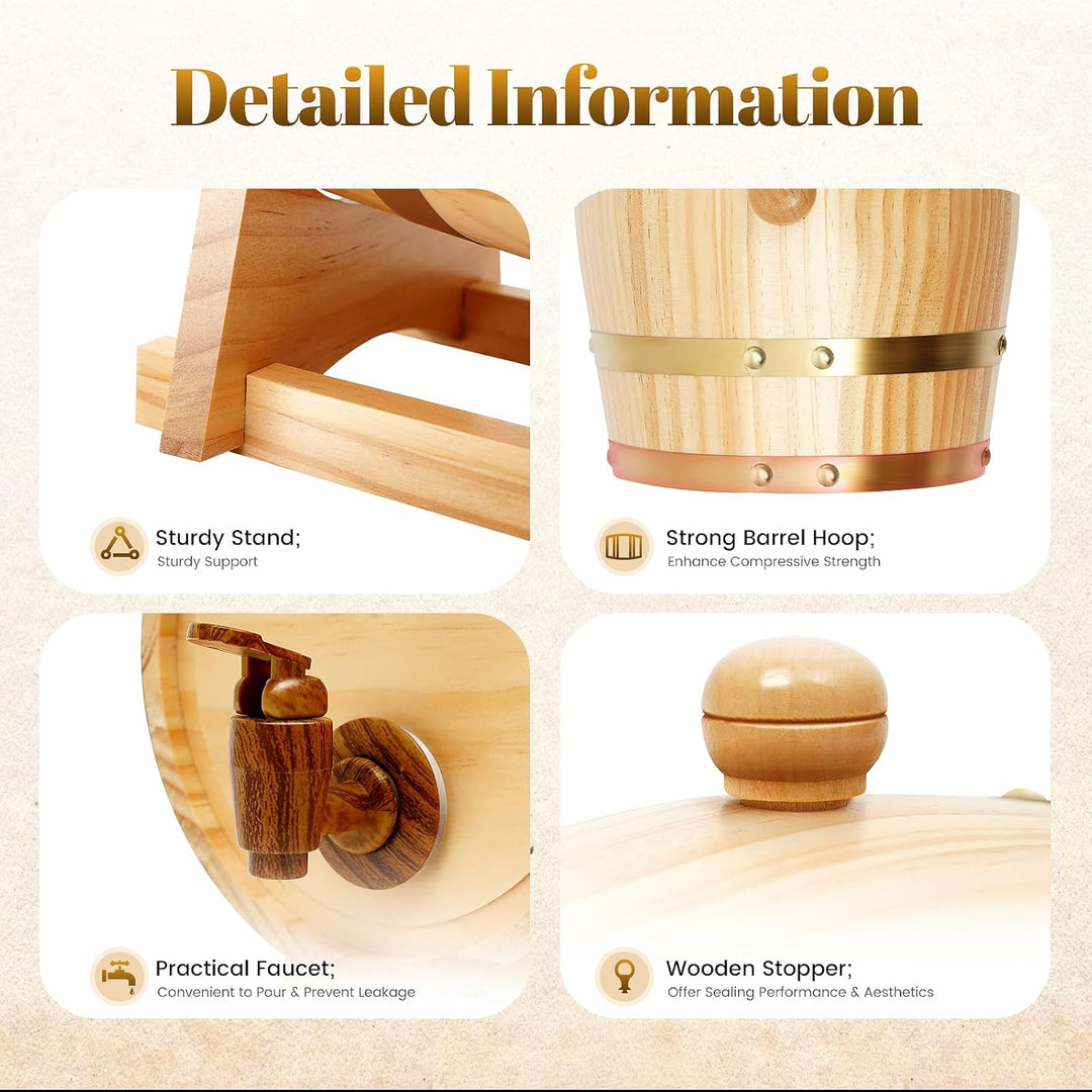 MINRS Holzfass Klein Eichenfass 3L Whiskyfass aus Holz Eichenweinfass Whiskyfass mit Bock & Zapfhahn
