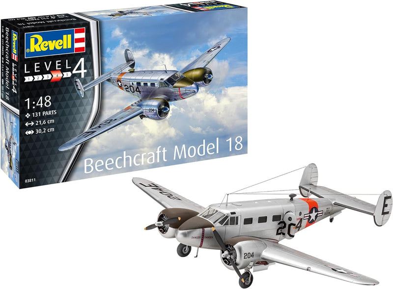 Revell Modellbausatz Beechcraft Model 18 I Detailliertes Modell im Massstab 1:48 I 129 Teile I Herau