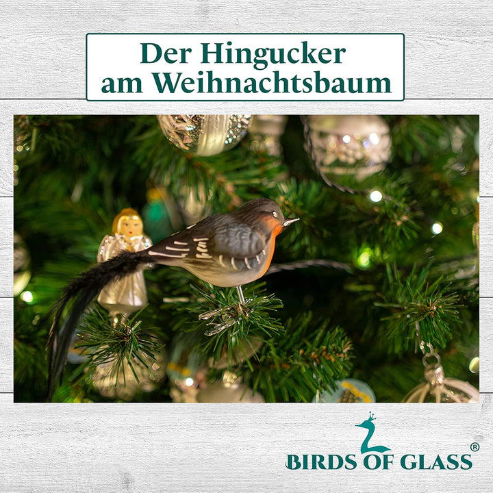 Birds of Glass® Glas-Vogel, Dompfaff mit Naturfeder | Glasschmuck Made in Germany | Eigene Herstellu