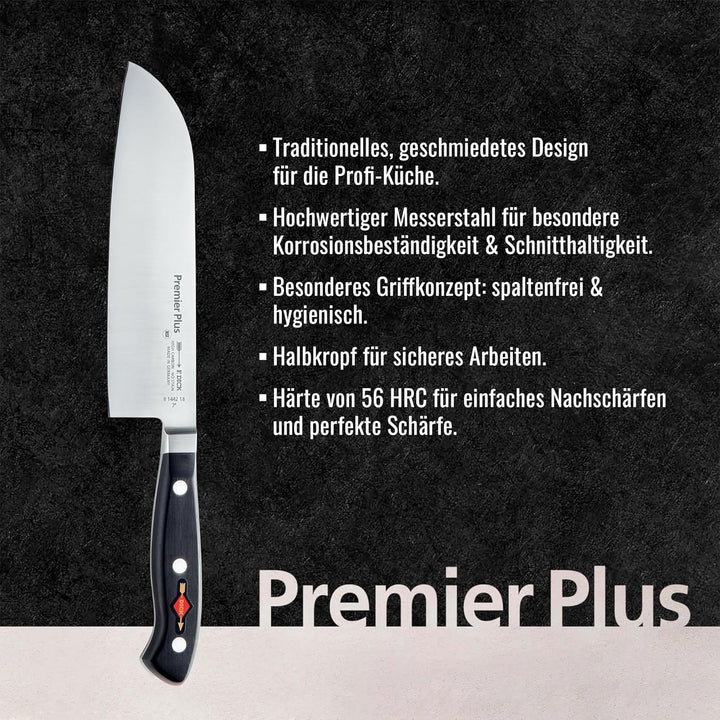 F. DICK Santoku, Küchenmesser, Premier Plus Eurasia (Messer mit Klinge 18 cm, X50CrMoV15 Stahl, nich