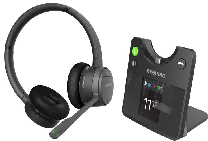 GEQUDIO GC-4+B DECT & Bluetooth Dual Headset aktiver Geräuschunterdrückung für PC (Windows) Mac (App