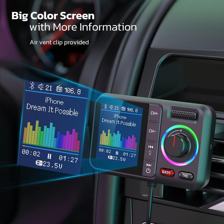 Nulaxy Bluetooth Adapter Auto FM Transmitter Bluetooth V5.0 Grosser Bildschirm Unterstützung für Han